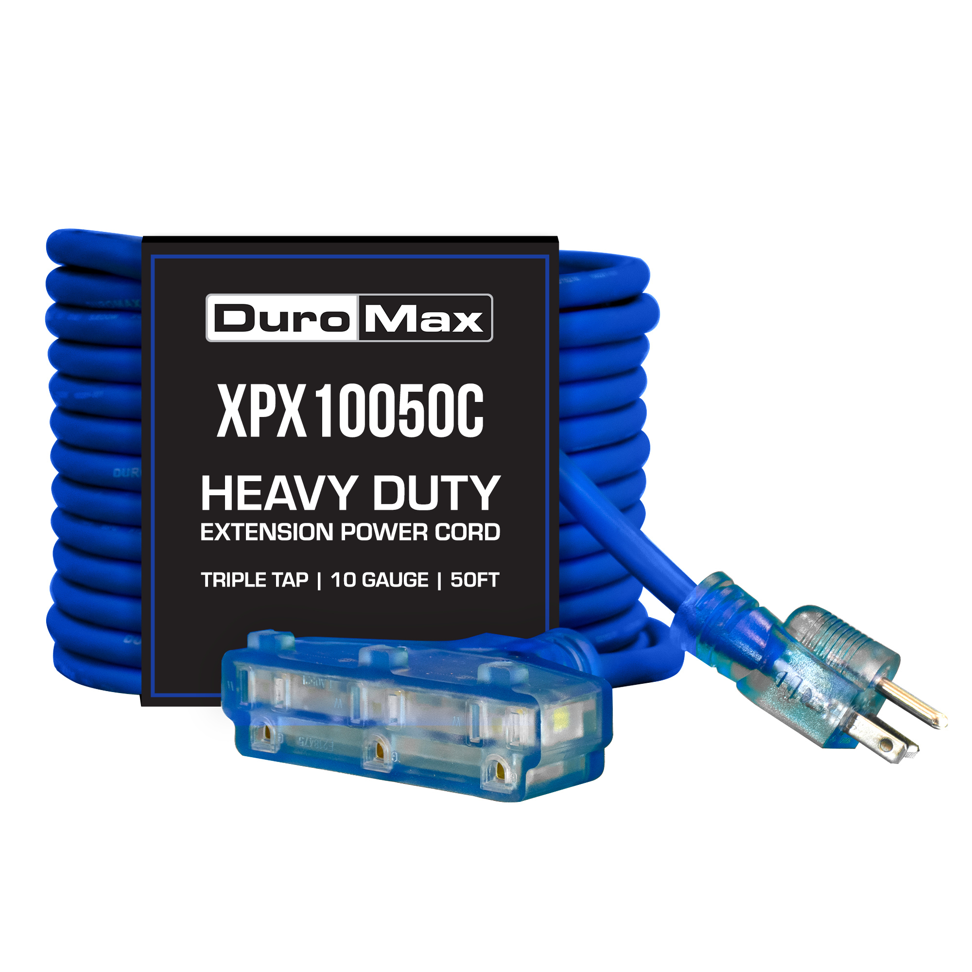 DuroMax, 10 Gauge 50ft. Flexible Triple Tap Cord, Cord Length 50 ft, Cable Gauge 10 Amps 15 Model# XPX10050C